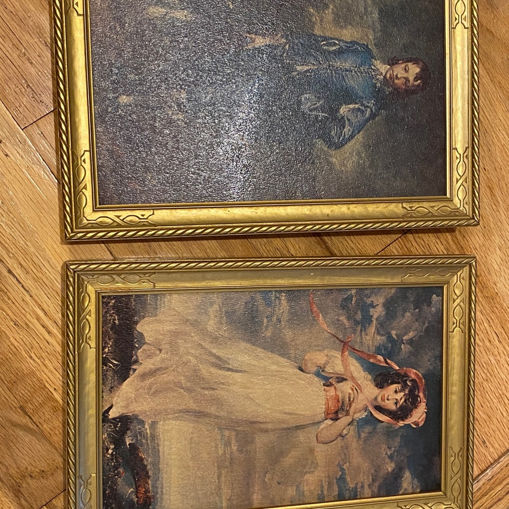 Framed Portraits, The Blue Boy & Pinkie by Sir Thomas Lawrence, Art w Gold Frame